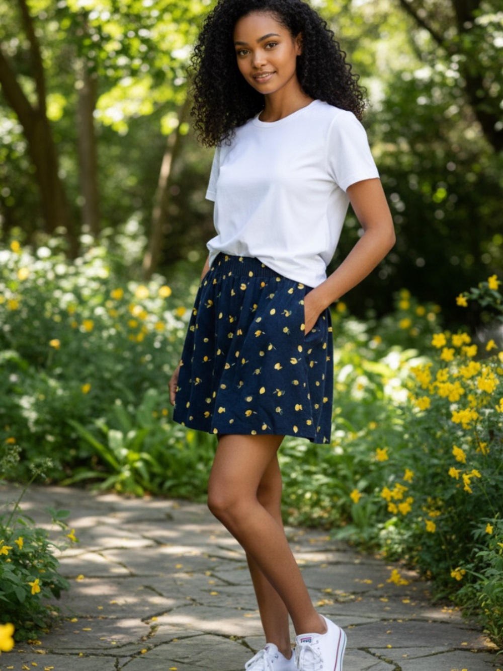 J. Crew Navy Mini Skirt with Yellow Lemon Print